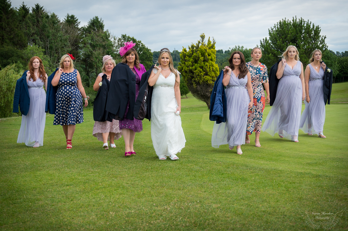 Wedding Photography Newport Bridal party with attitude at Tredegar Park Golf Club