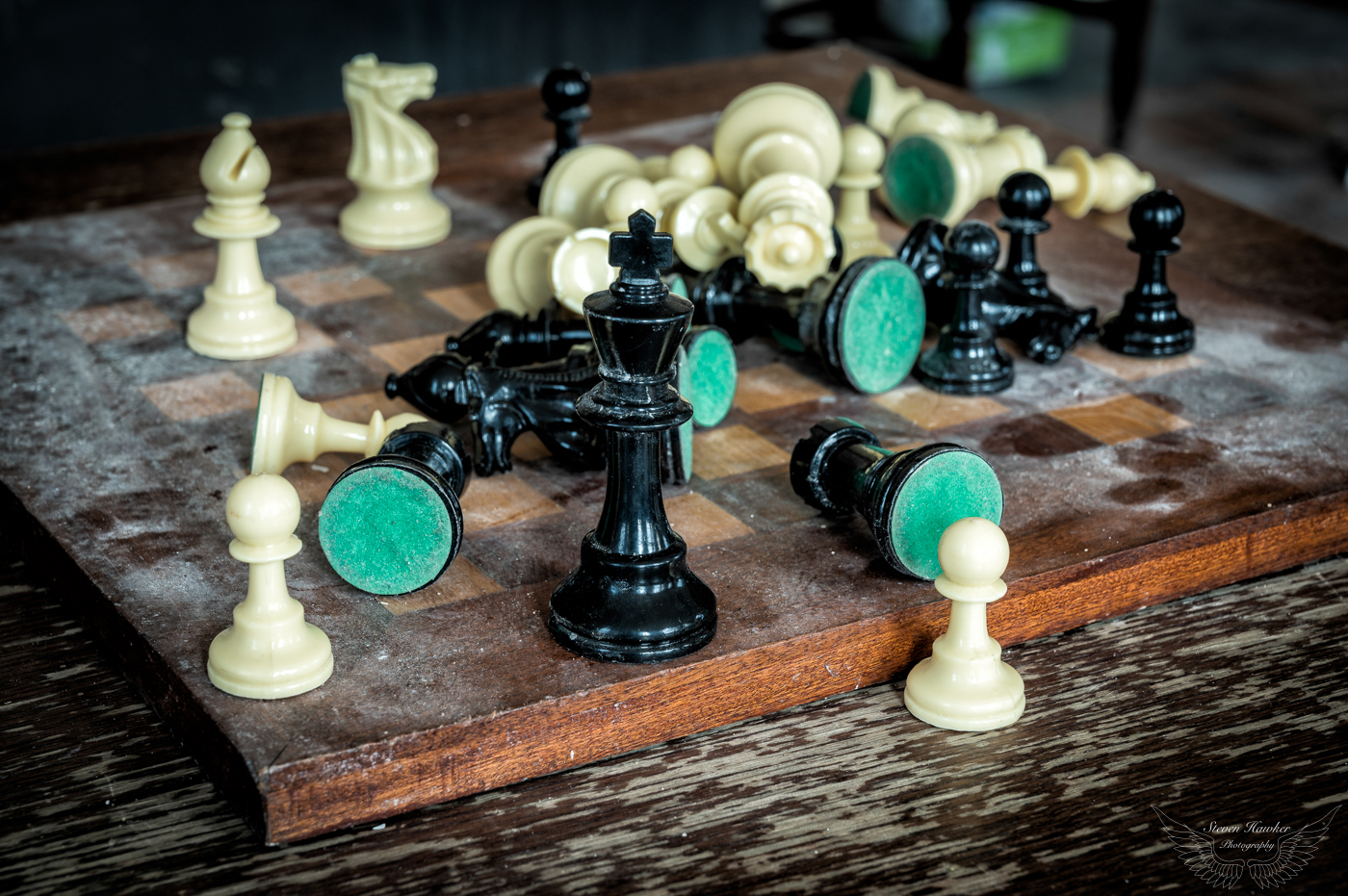 Dusty Chess Board at Cefn Fforest Miners Institute